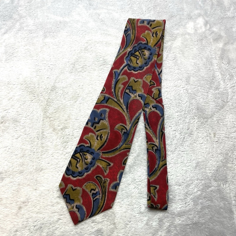 Vtg Christian Dior Monsieur Silk Neck Tie Red Blue Green Watercolor Floral Italy